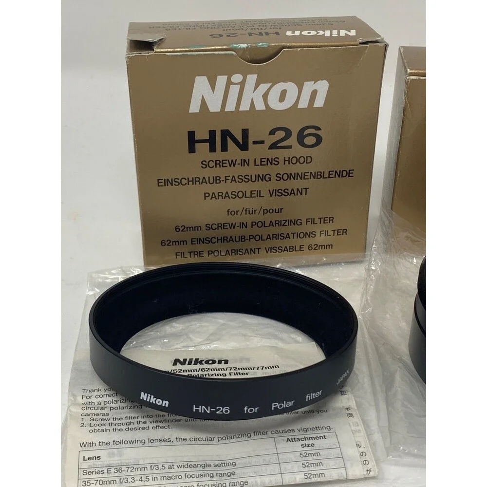 Nikon HN-26 Lens Hood for 62mm Polarizing Filter + HN-12 for 52mm Polar. Filter